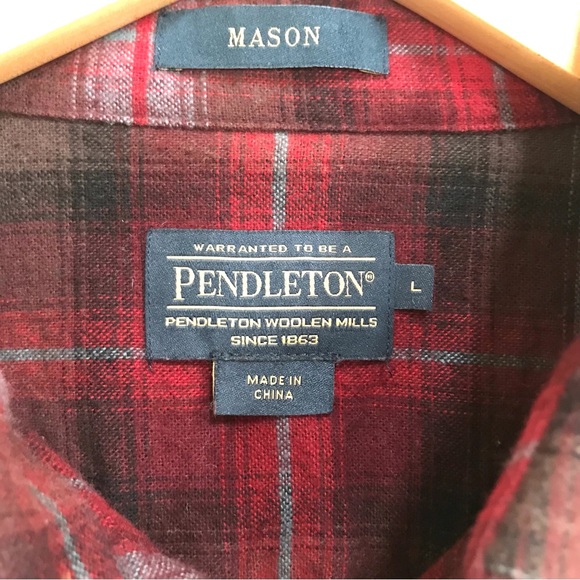 Pendleton Mason Plaid 100% Cotton Button Up Flannel (L) - Picture 3 of 8